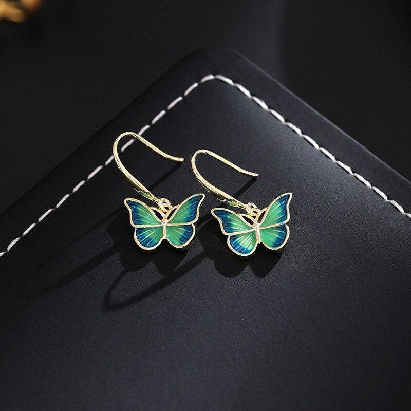 铜合金耳饰 《货号6990-》气质油画风蝴蝶挂钩吊坠
