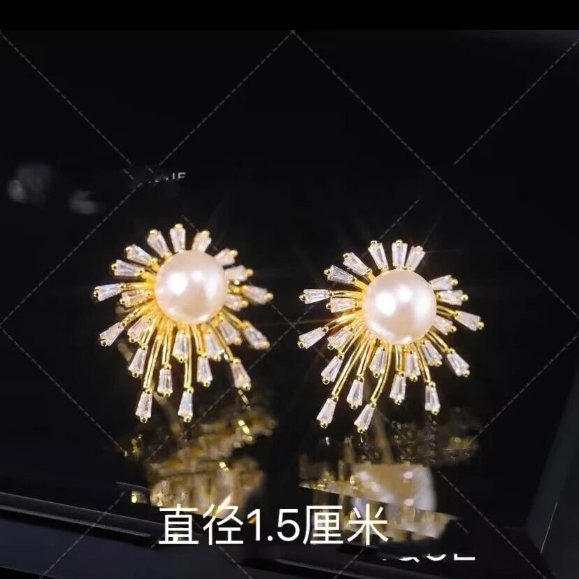 铜合金耳饰 小清新微镶气质轻奢时尚精致小众耳钉百搭甜美白色