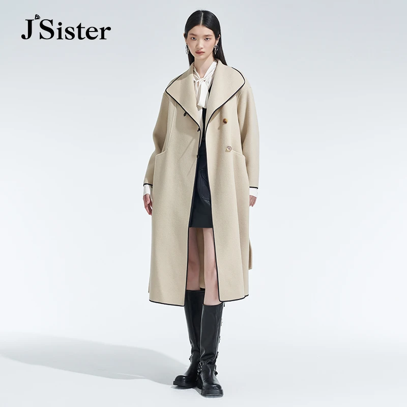 jsister 秋装新款 JS女装时尚卡其毛呢大衣 S344105182