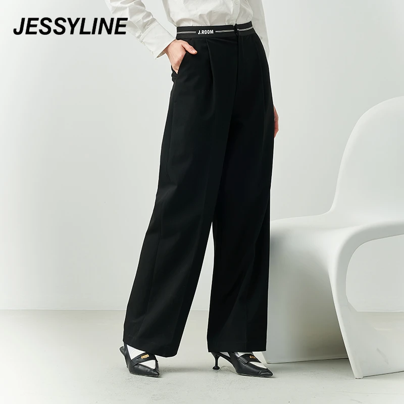 杰茜莱黑色显瘦百搭休闲裤女春季新款高腰直筒长裤 jessyline