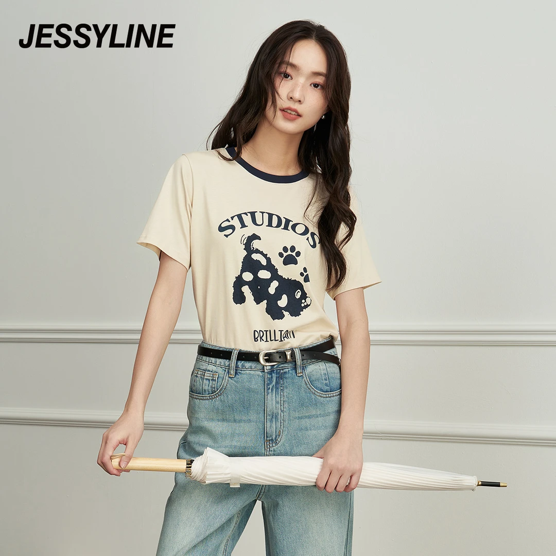 杰茜莱时尚洋气短袖T恤衫女夏季新款显瘦遮肉上衣 jessyline
