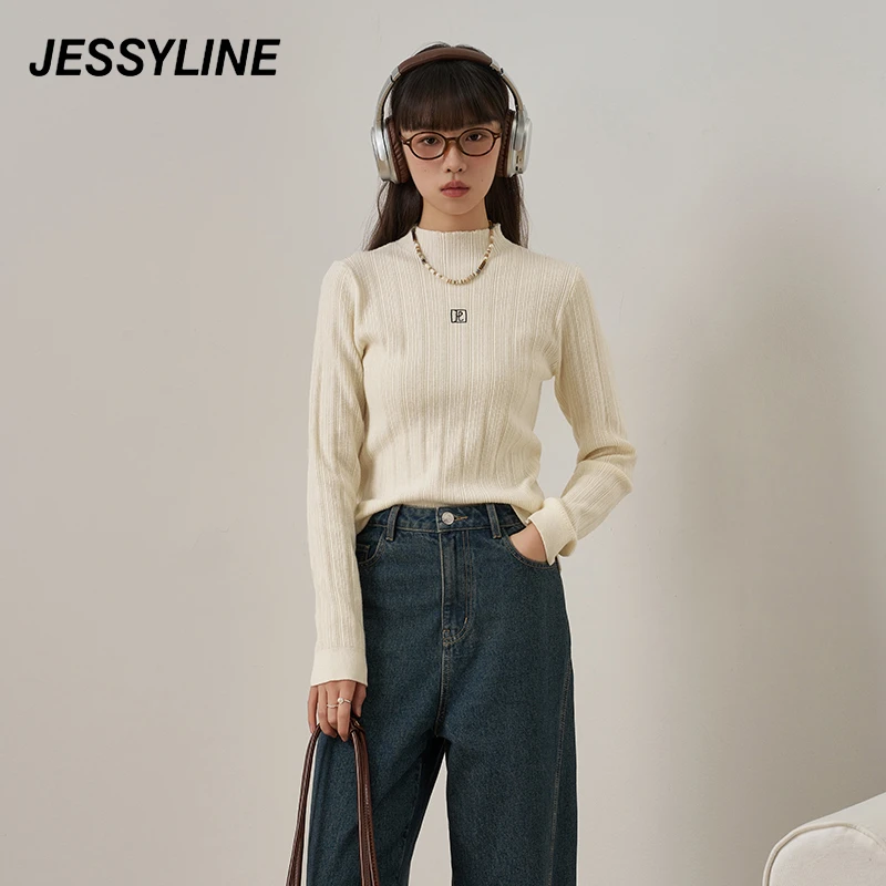 jessyline2025早春新款 杰茜莱米色百搭套头针织衫 433104182