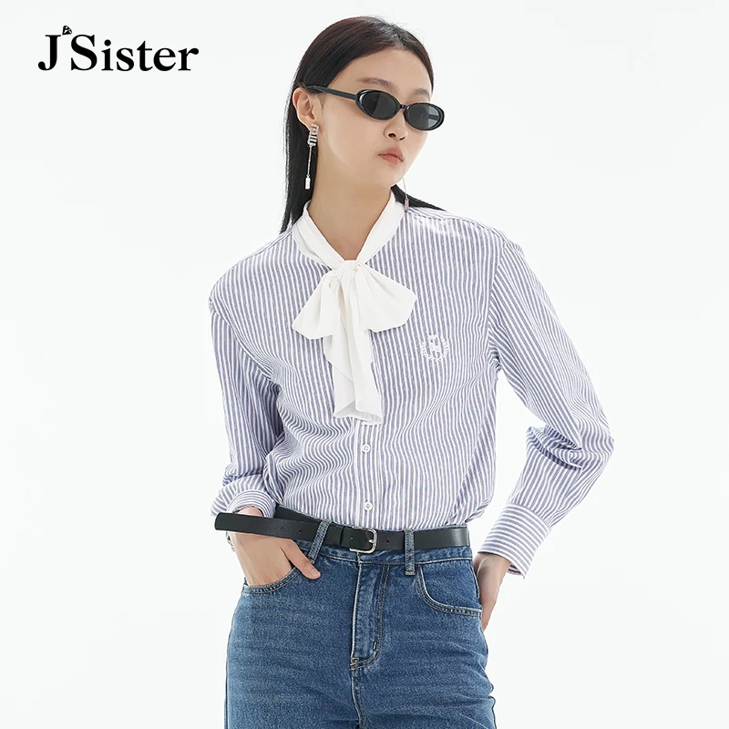 jsister JS女装时尚条纹法式衬衫女秋季新款