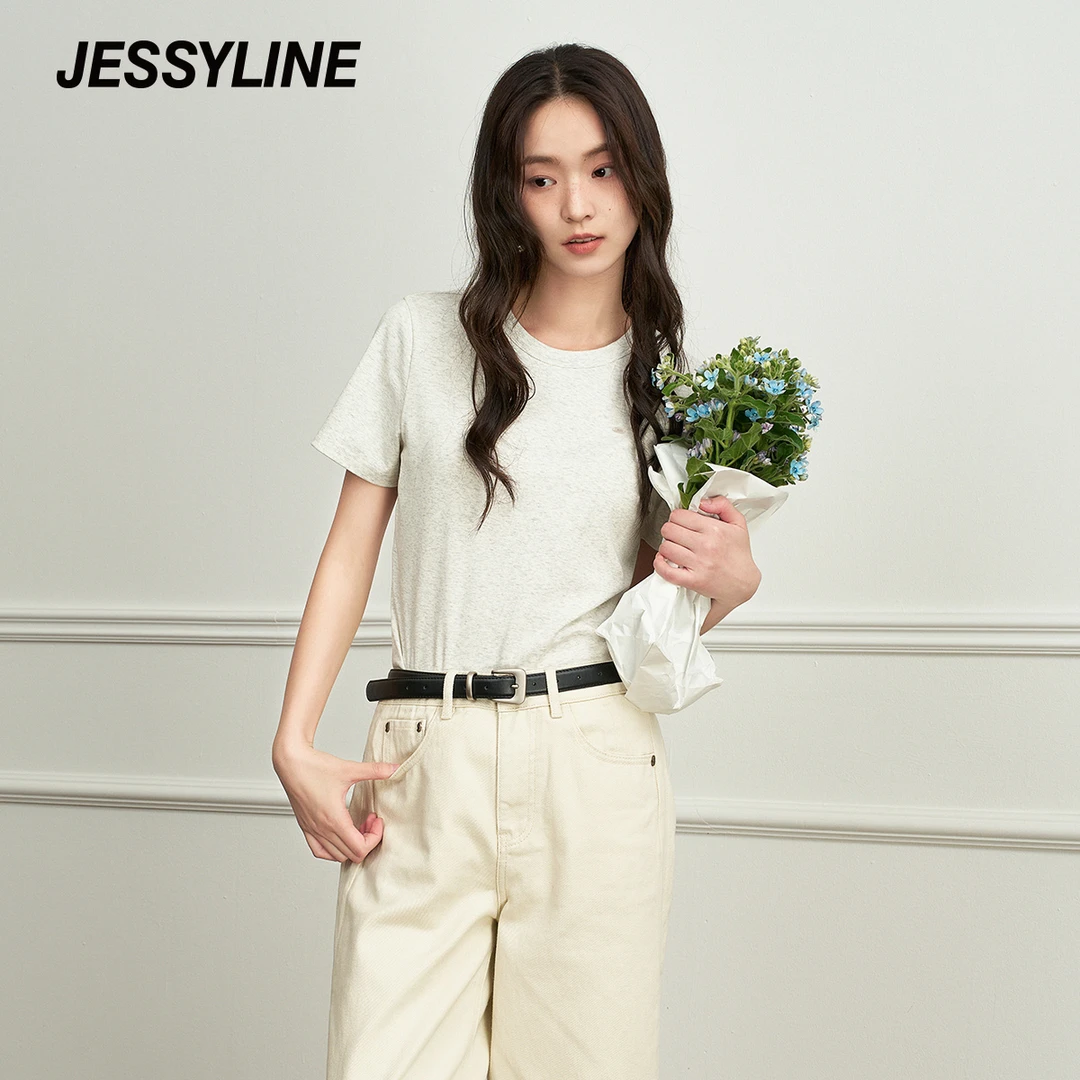 杰茜莱白灰色短袖t恤女夏季新款百搭正肩上衣 jessyline
