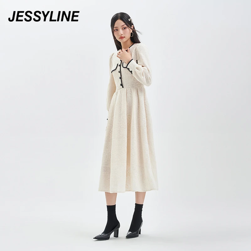 jessyline秋季新款女装 杰茜莱白色收腰长款连衣裙 345211465
