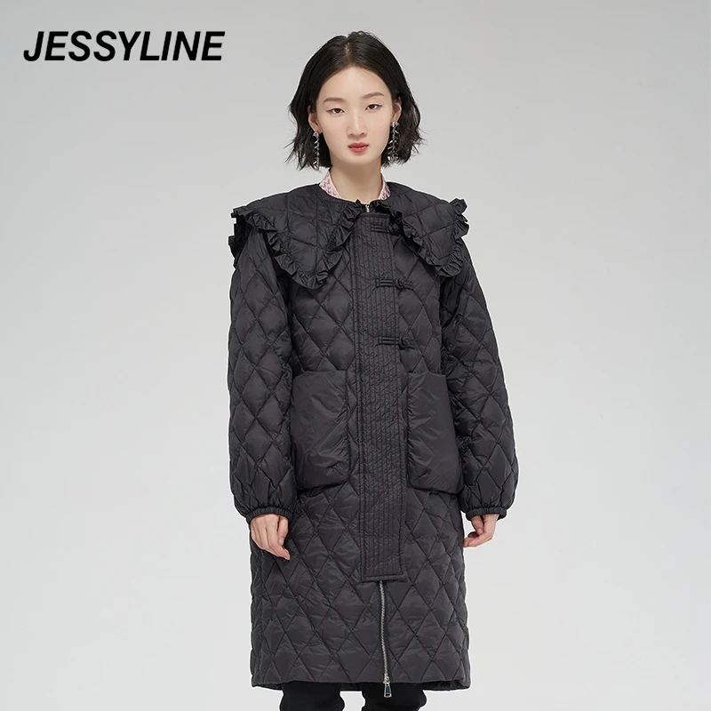 jessyline 羽绒服冬季新款杰茜莱黑色休闲中长款舒适