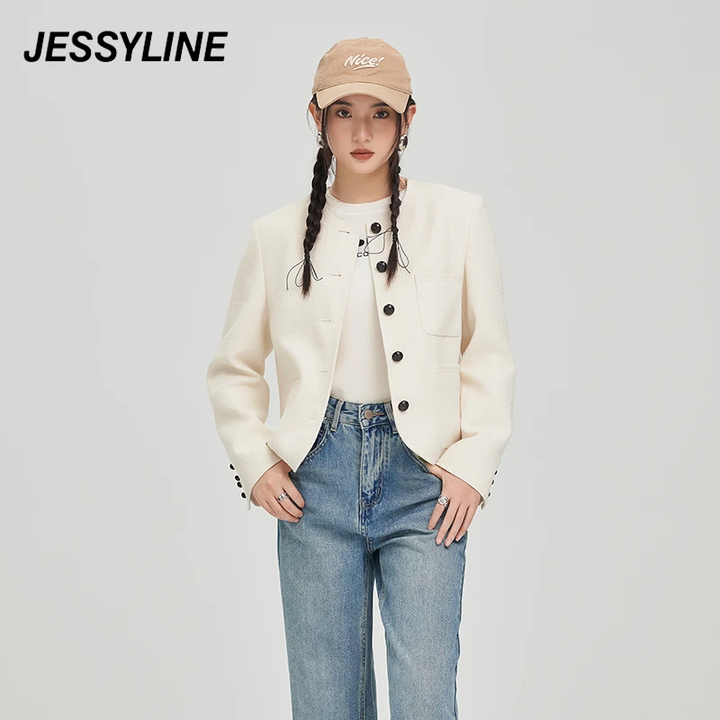 jessyline 杰茜莱米白色小香风外套女 秋季新款