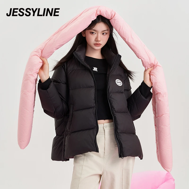 jessyline 冬季新款杰茜莱黑色羽绒服经典简约热力感