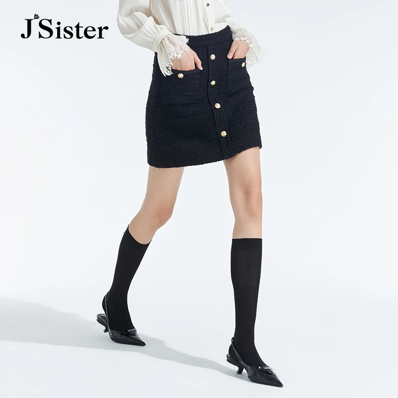 jsister 秋装新款 JS女装时尚黑色流行小香风A字裙S343212142
