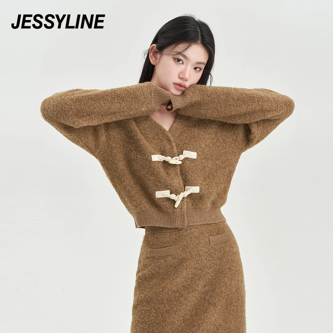 jessyline 秋季新款杰茜莱美拉德穿搭针织衫女复古气质优雅