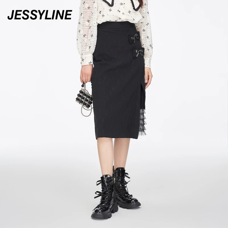 jessyline夏新款 杰茜莱中长款开叉半身裙女时尚 311212024