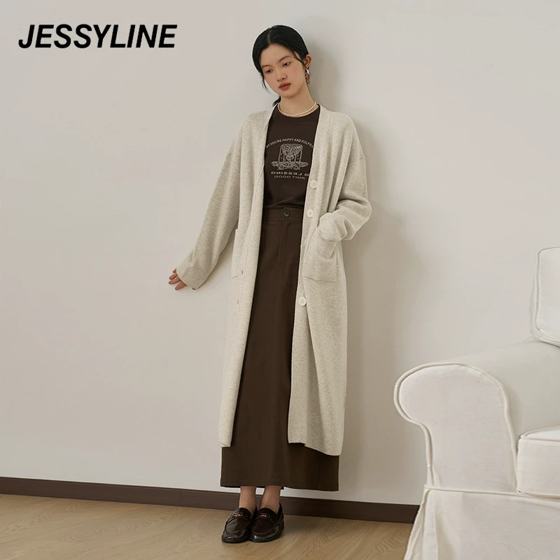 jessyline秋季新款 杰茜莱v领宽松针织开衫女 433104179
