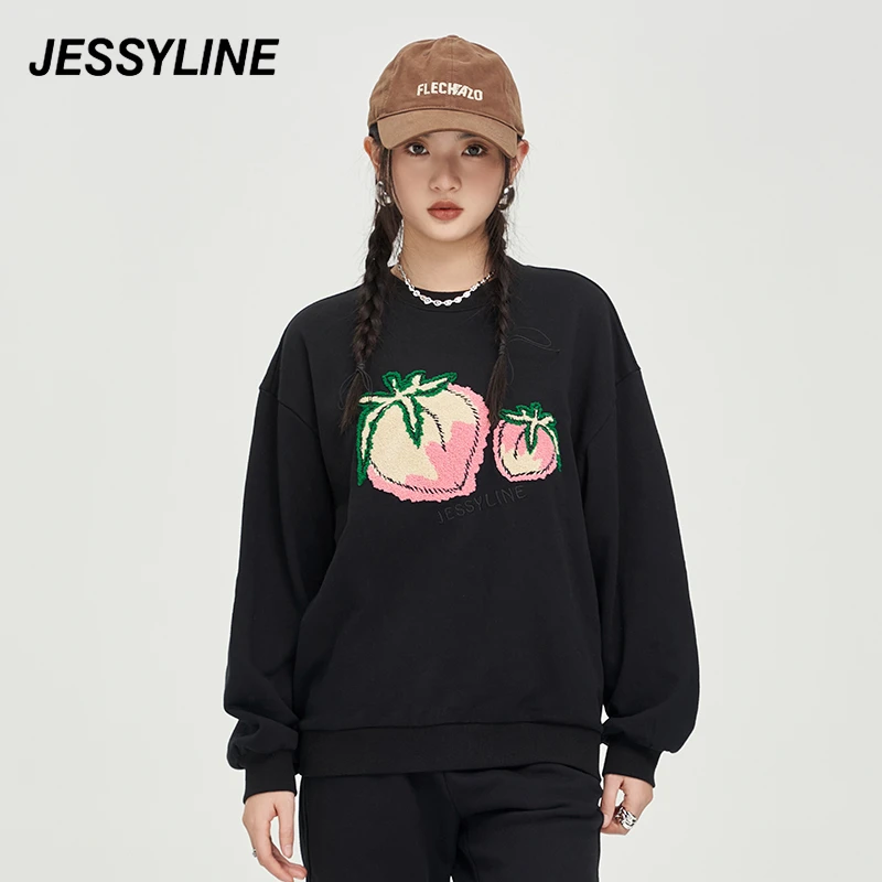 jessyline 杰茜莱黑色百搭套头卫衣女简约百搭学院风秋季新款