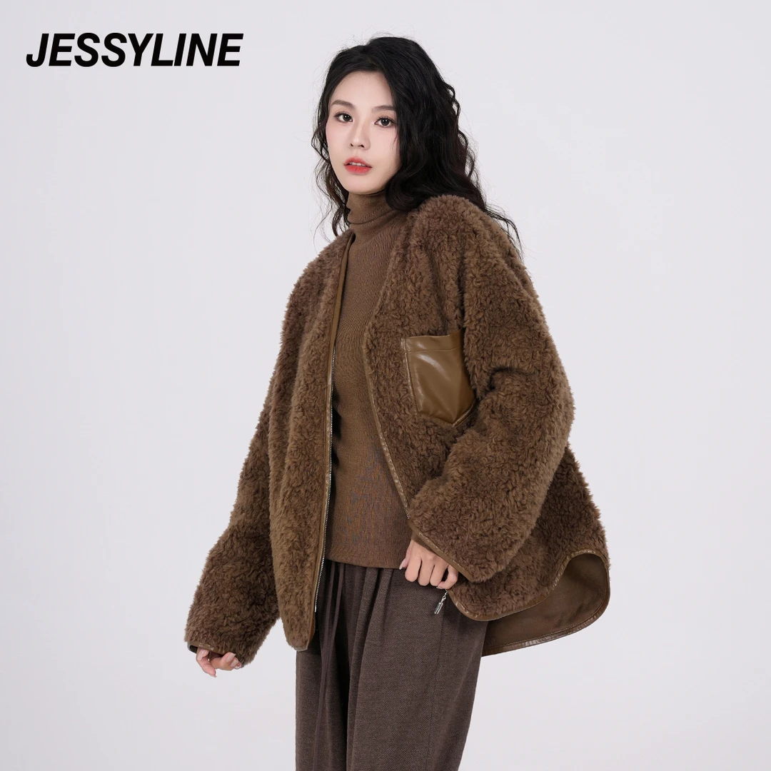 jessyline 冬季新款 杰茜莱毛呢外套美拉德优雅OL通勤