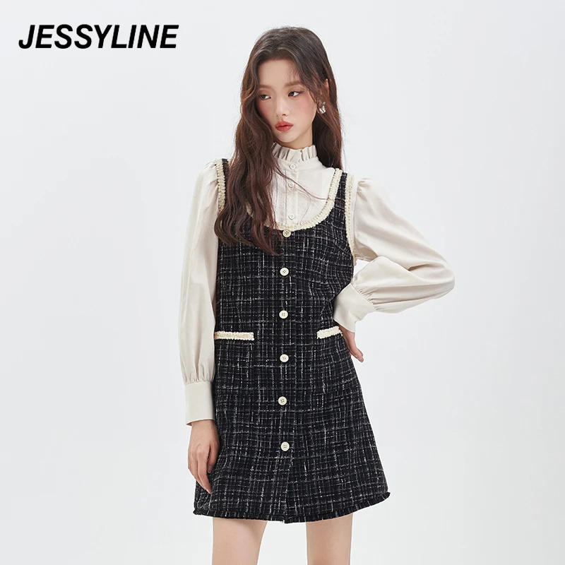 jessyline秋季新款女装 杰茜莱衬衫吊带连衣裙套装 345216472
