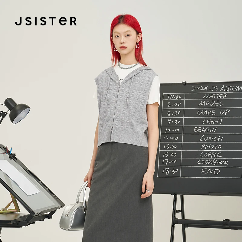 jsister 2025早春新款 JS女装时尚灰色无袖针织衫 S431104009