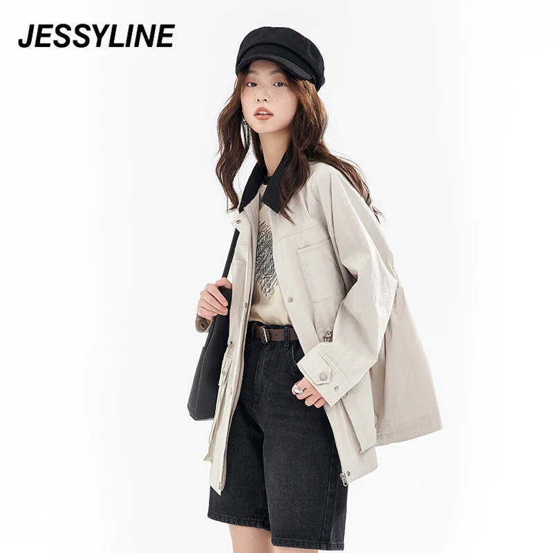 jessyline早秋新款 杰茜莱中长款休闲外套女潮 411107024