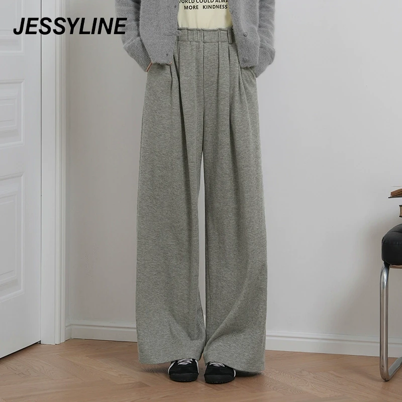 jessyline2024冬季新款 杰茜莱灰色百搭阔腿休闲裤 442110026