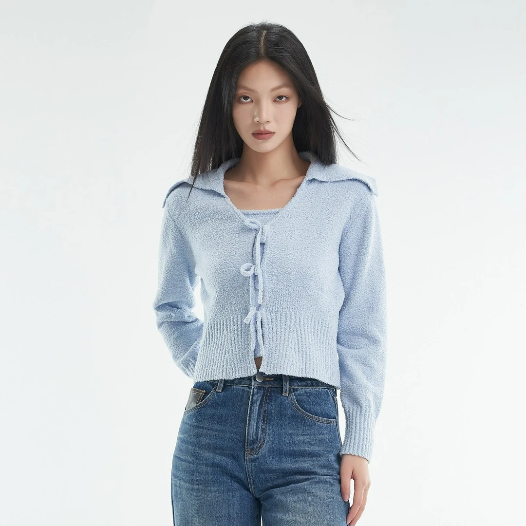 Jsister 秋季新款 JS简约蓝色针织衫女优雅知性秋冬穿搭毛衣
