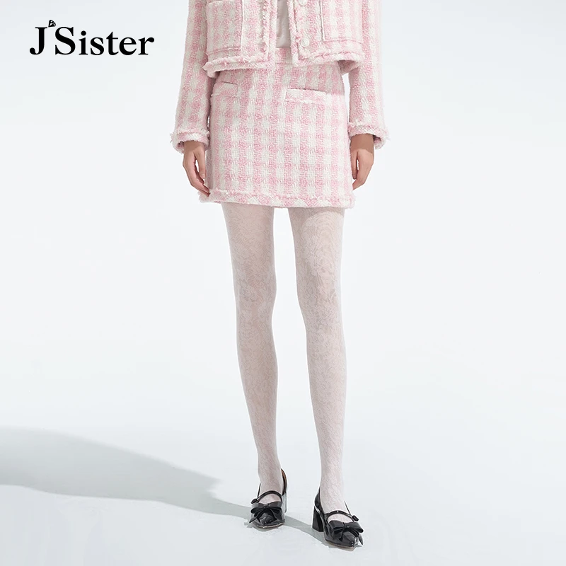 jsister 秋季新款 JS女装时尚粉红格纹流行A字短裙S343112094