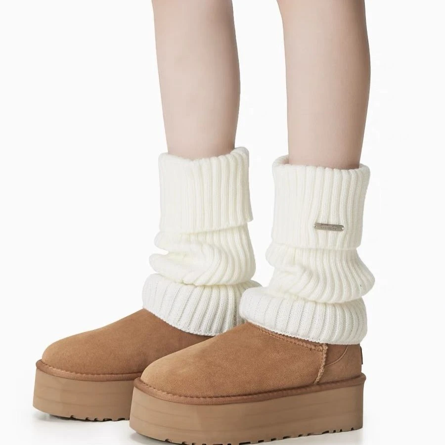 金属标白色针织短腿套女秋季y2k辣妹保暖中筒堆堆袜套袜套堆堆袜