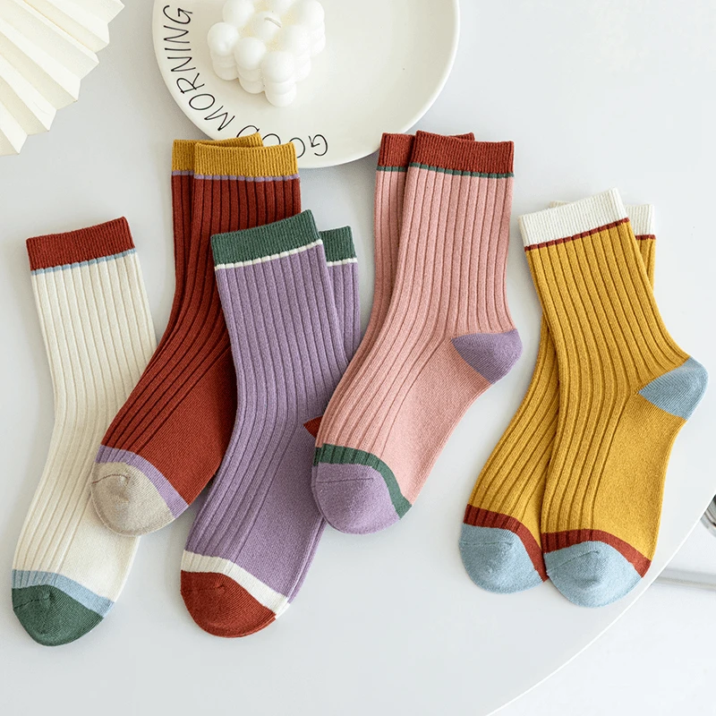 5-10双装糖果色袜子女士中筒袜四季款时尚舒适女袜学生百搭长筒袜