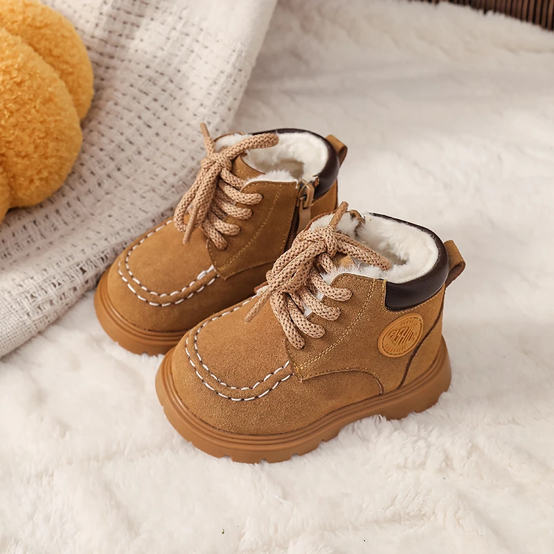宝宝马丁靴保暖靴子秋冬季加绒棉鞋棉靴男童鞋子小童短靴女童皮靴