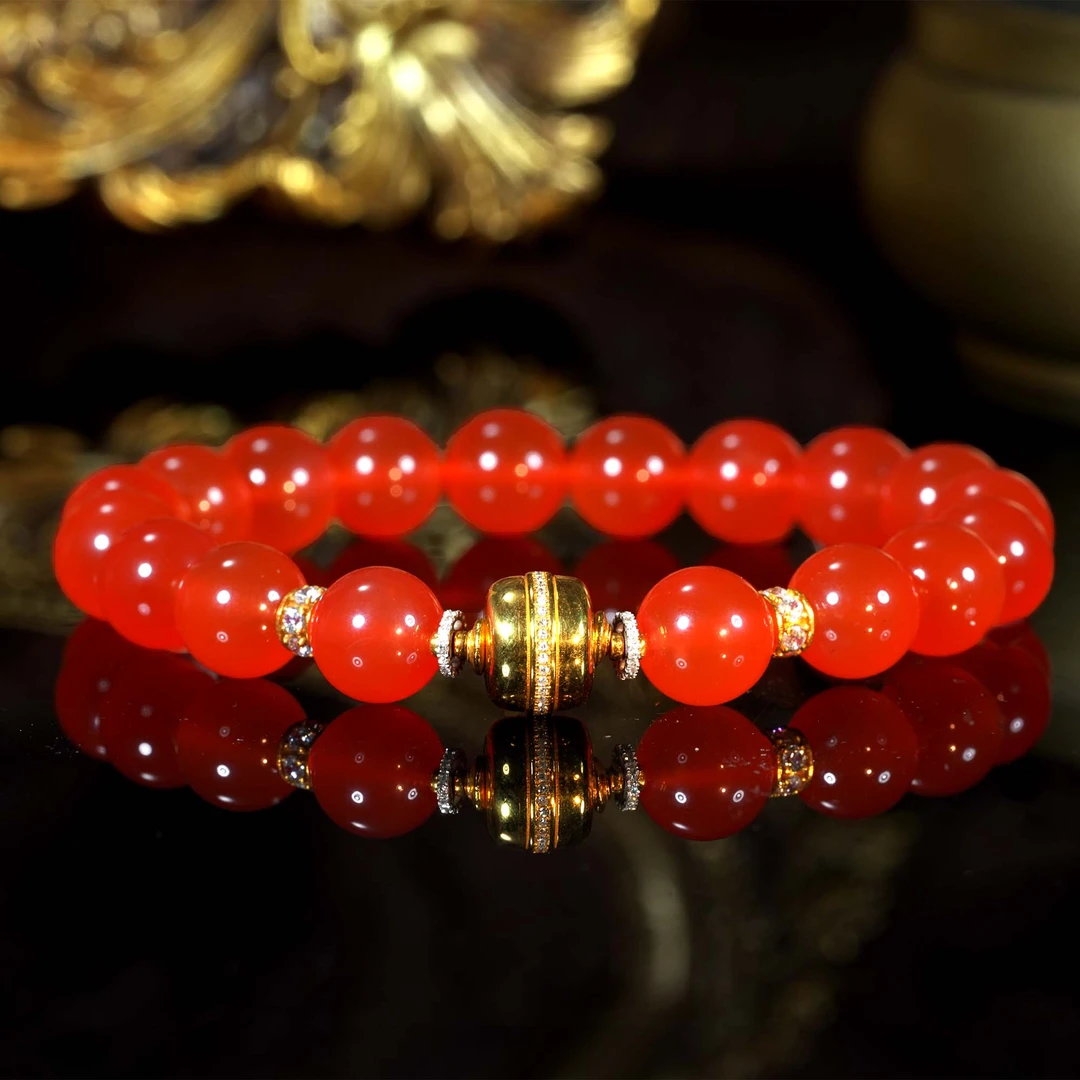 【婧婧精选】彗星级·镶嵌宝石级保山河湾冰红手串 南红手串DIY18k金