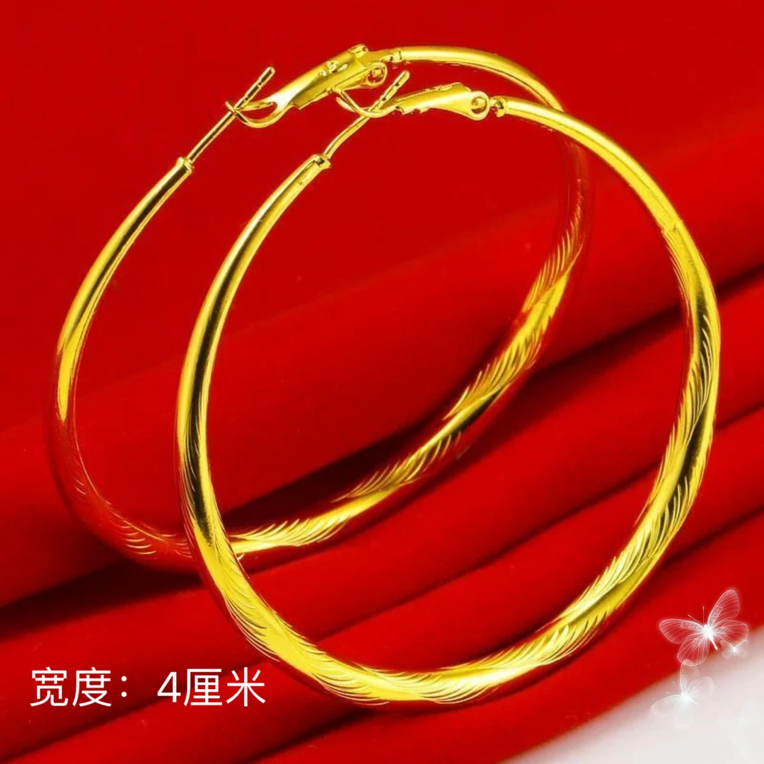 铜合金耳饰 (4厘米羽毛耳圈)耳环时尚圈圈气质百搭金色大耳圈精美