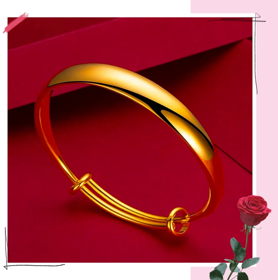 铜合金手镯 【宽亮面推拉素圈手镯】时尚饰品可调节经典精美实心