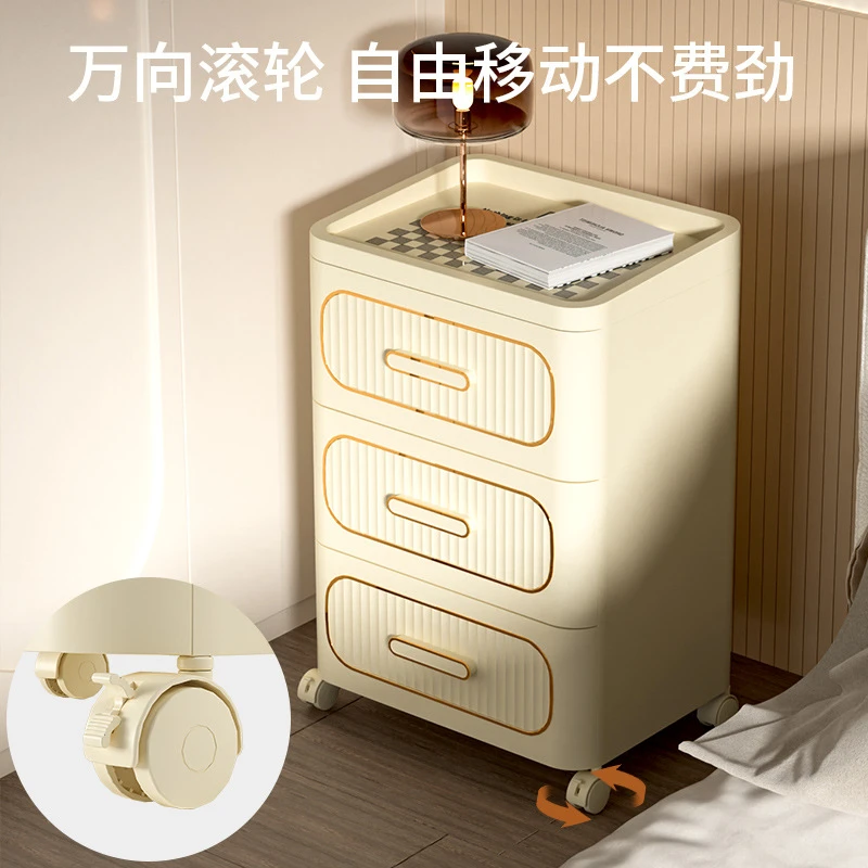 抽屉式收纳柜家用客厅置物柜玩具零食夹缝储物柜奶油风床头柜简约