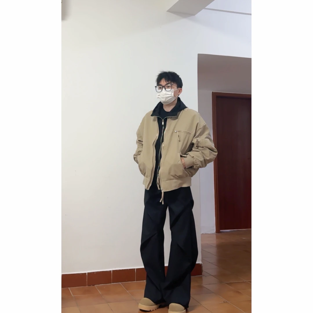 FEC重工短宽夹克磨砂感双拉链痞帅高级感飞行外套8771