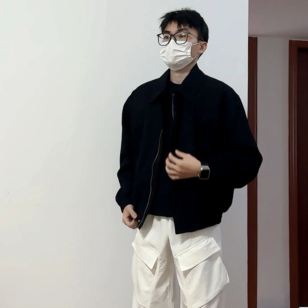 2223秋冬短款复古设计感双边拉肩特殊混纺面料翻领夹克