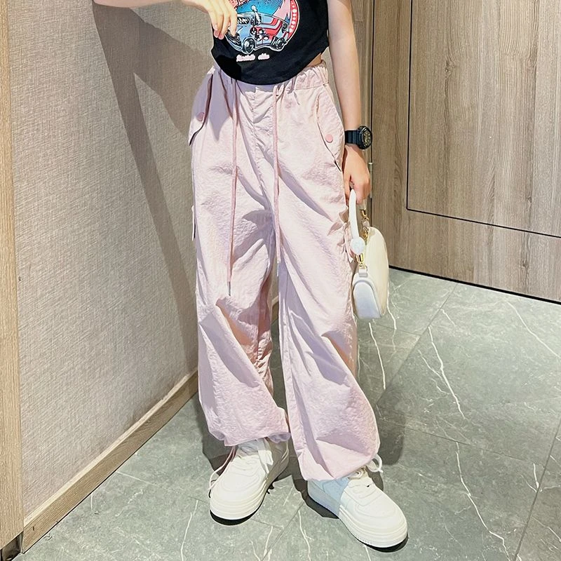 女童工装裤夏季新款女中大童薄款休闲裤洋气宽松高腰时尚阔腿裤