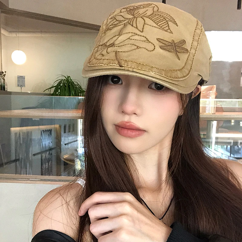 英伦复古y2k千禧辣妹刺绣显脸小大头围贝雷前进帽鸭舌帽子亚文化