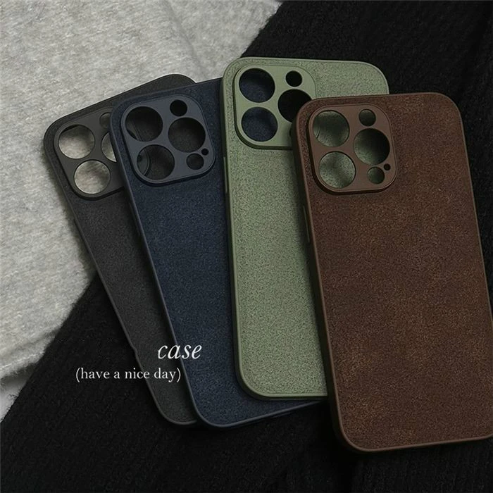 复古月坑纹秋冬苹果13手机壳iPhone14promax皮纹11棕色新款12