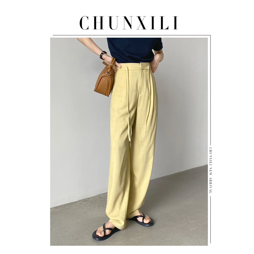 CHUNXILI/休闲垂感抽绳西裤 高腰显瘦时尚拖地长裤K23051