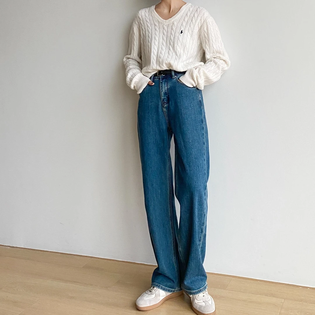 【超细旦加绒牛仔2.0】直筒拖地牛仔裤 面料柔软K22196