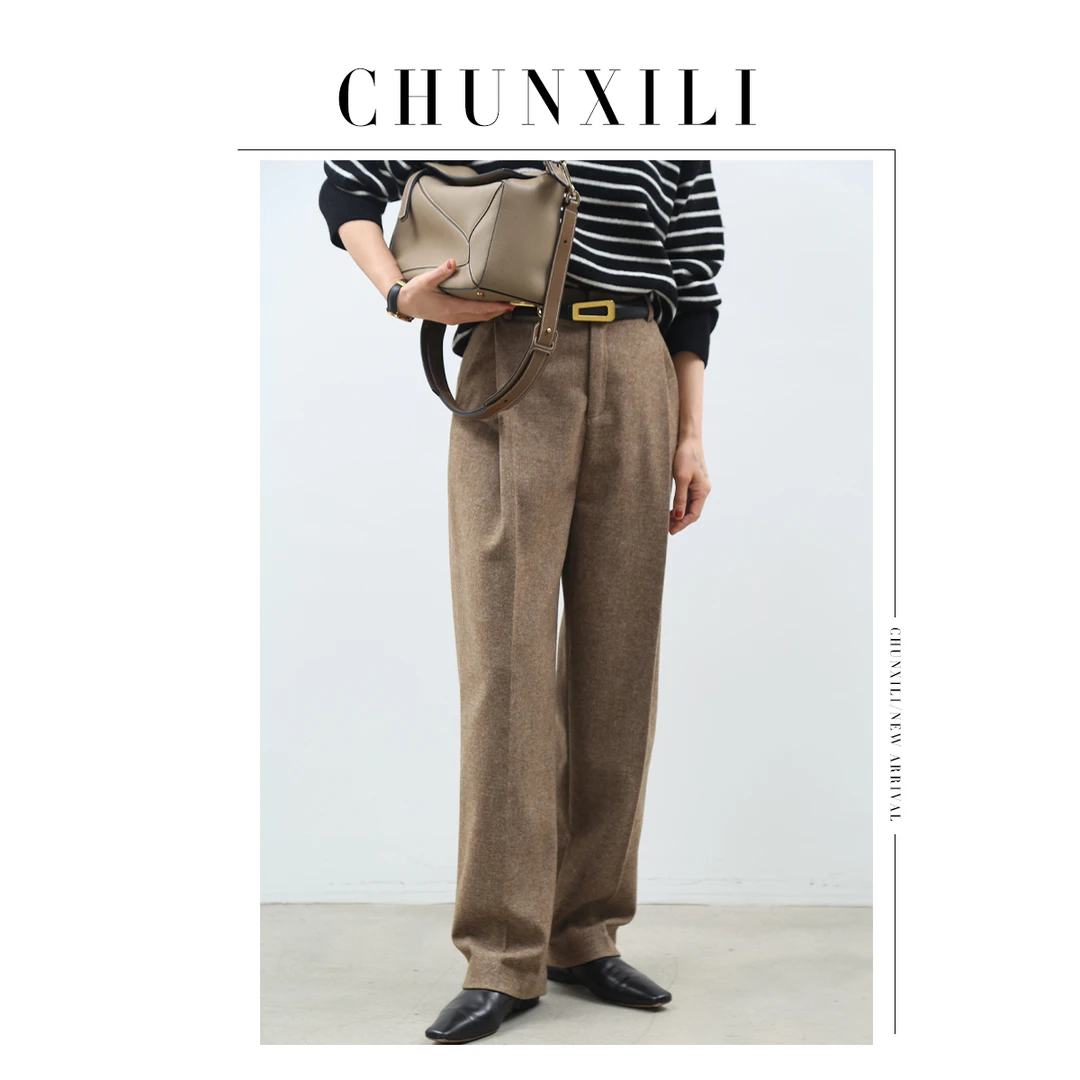 CHUNXILI/简约大气休闲裤  秋冬复古时尚毛呢长裤D01K34179