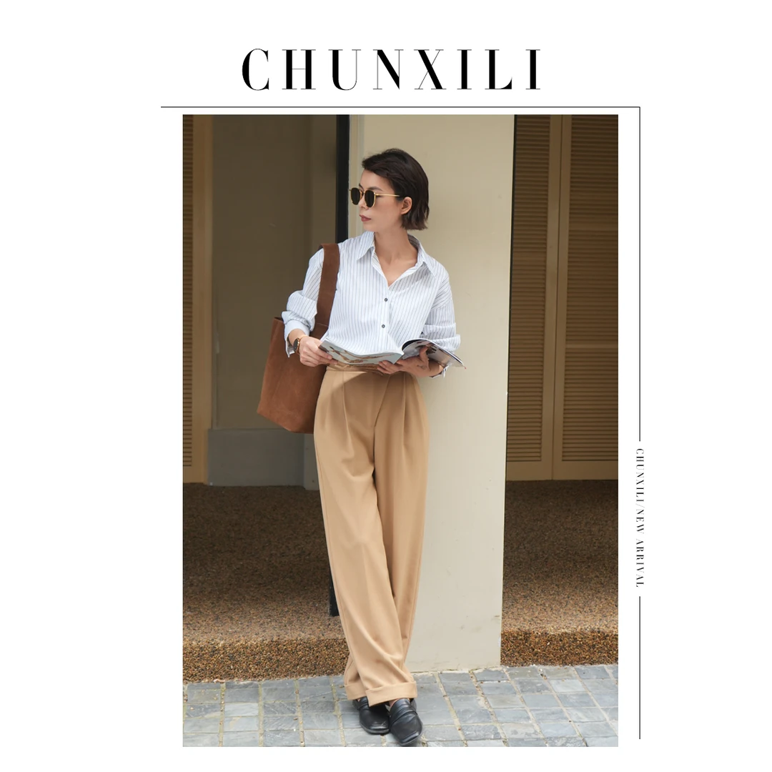 CHUNXILI/绣花条纹衬衫 秋季新款小众设计感长袖衬衣CD233009