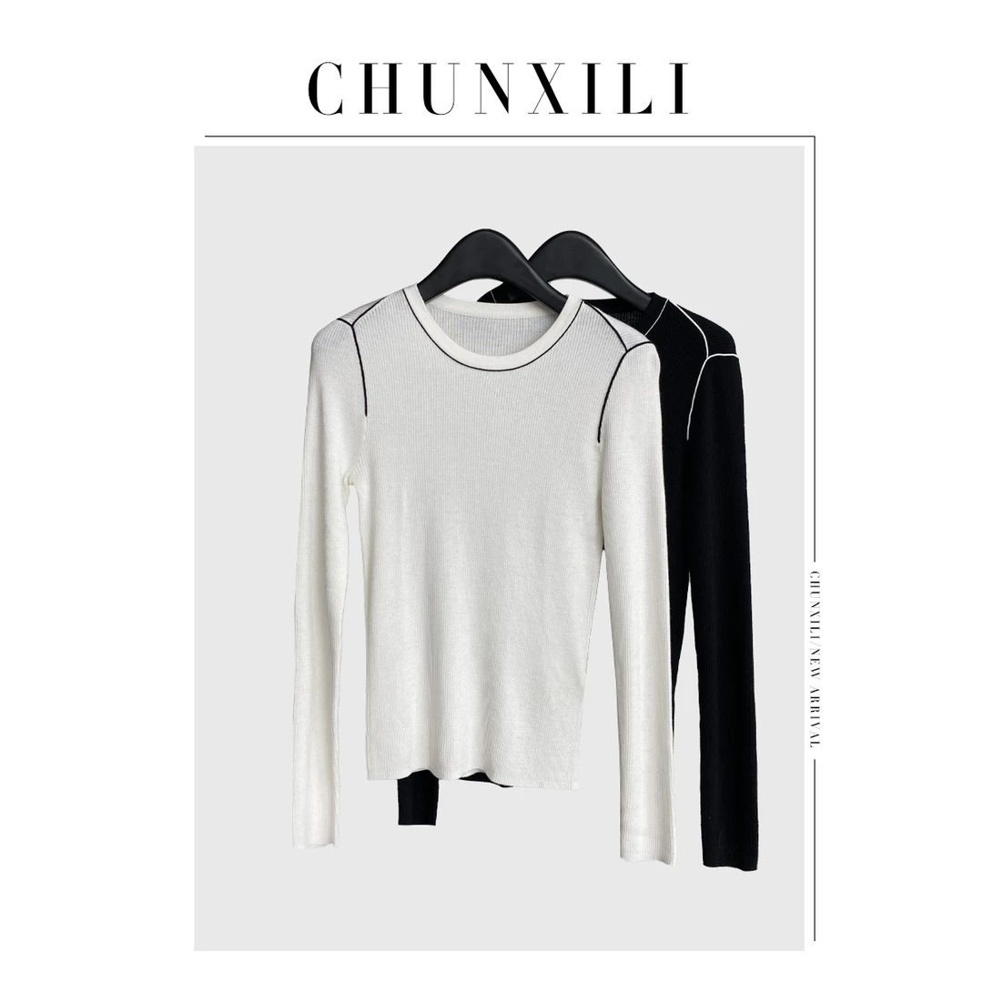 【尤加利】CHUNXILI/撞色包边长袖针织衫  圆领紧M23033