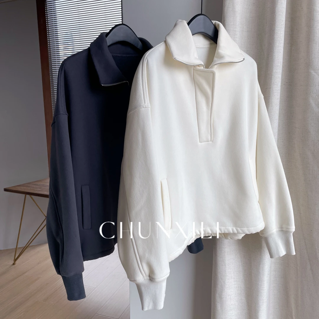 加绒立领半拉链卫衣 韩版休闲宽松百搭S22210