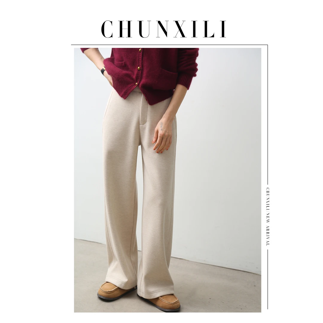 CHUNXILI/春熙里 人字纹调节扣直筒裤 气质显瘦厚款长裤D01K34189
