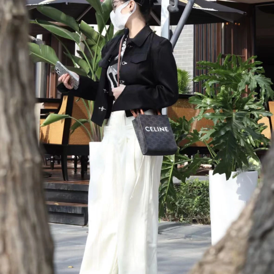 99新 Celine/思琳 Cabas 琴谱tote 满印凯旋门老花单肩手提包男女