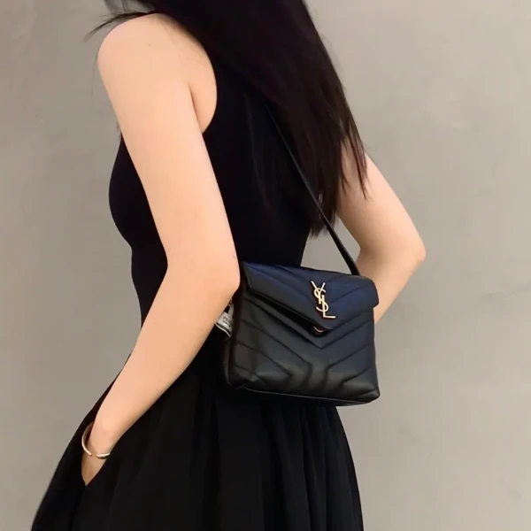 99新 YSL/圣罗兰 LouLouToy方胖子金标Logo斜挎单肩包迷你女款黑