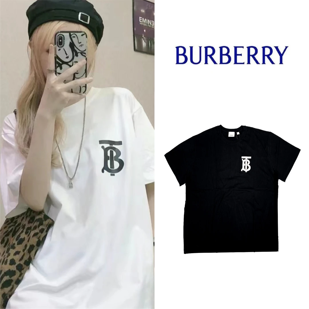 99新 BURBERRY/博柏利 博柏利 TB短袖 TB标LogoT恤男女同款黑白色