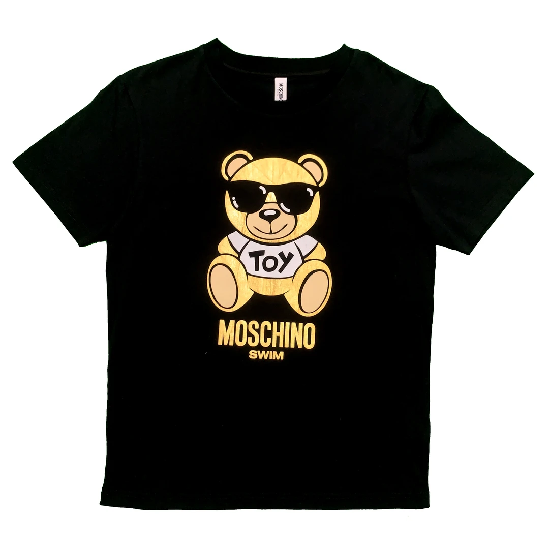 99新 MOSCHINO 烫金墨镜小熊toy印花短袖圆领情侣男女款纯棉黑白