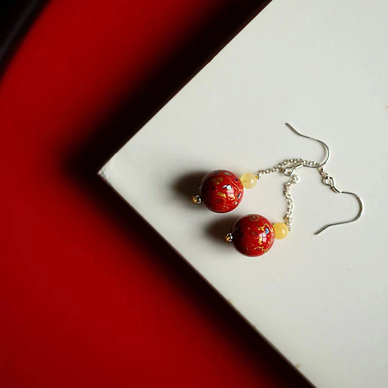 大漆珠姝怡耳环漆器工艺民族风国风女士耳坠饰品耳饰