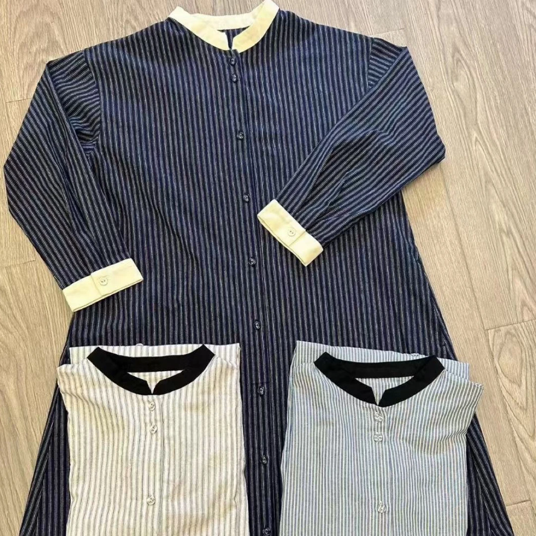 “返璞归真”亚麻条纹衬衫连衣裙