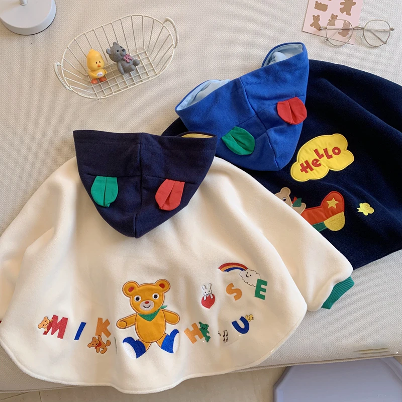 秋冬摇粒绒加厚可爱披风儿童宝宝保暖连帽防风斗篷